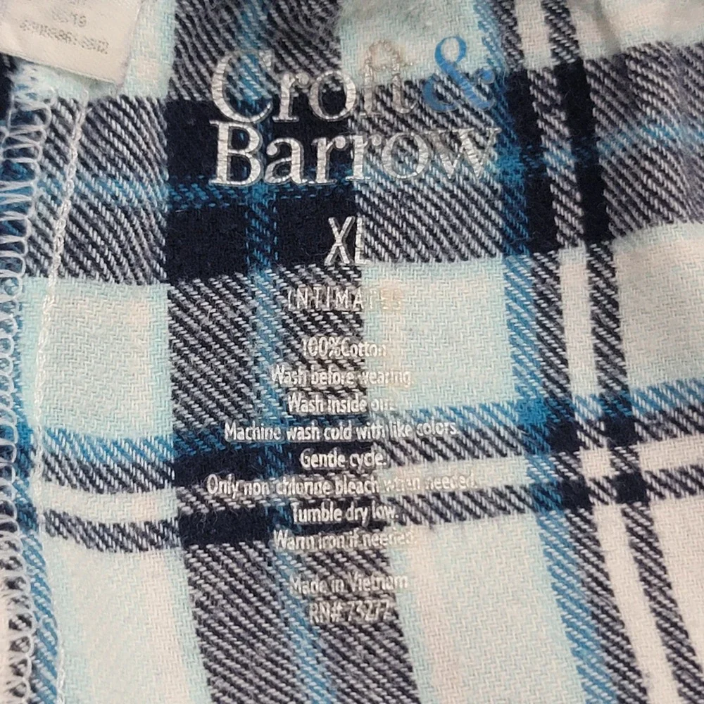 Croft & Barrow Pajama Set XL Blue PlaidFlannel Button Top Pants Lounge Sleepwear